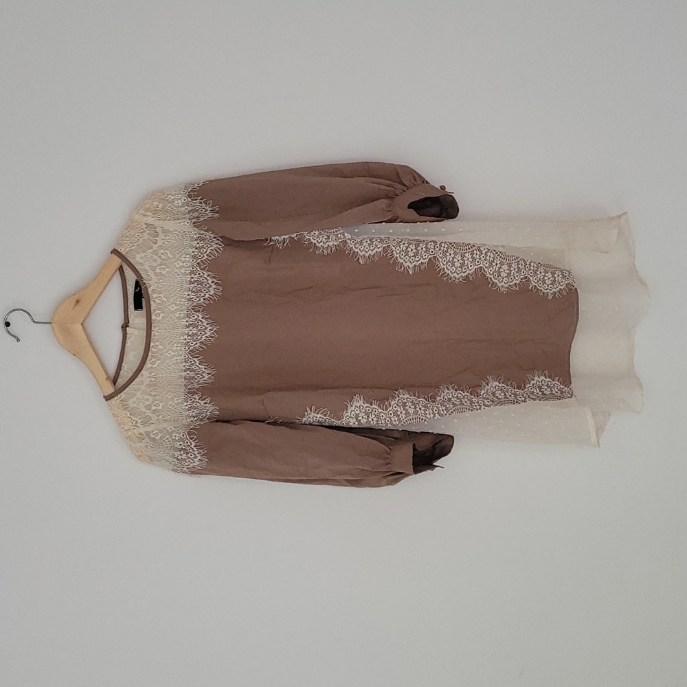 Ryu tan lace tunic blouse